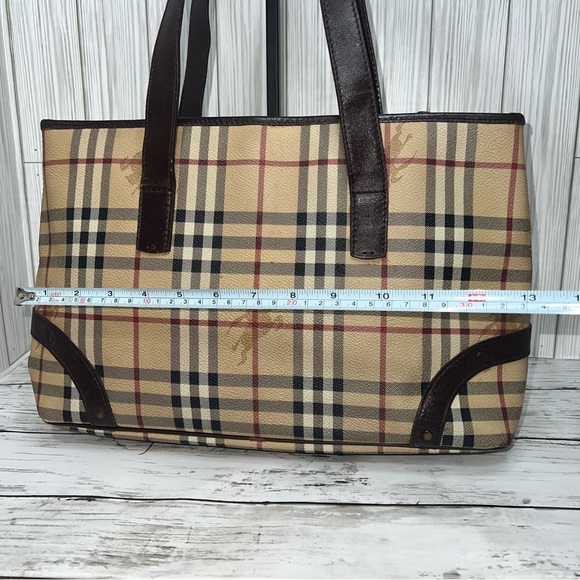 Burberry London Tote Bag Nova Check Plaid Canvas Leather Trim Shoulder Bag - Picture 5 of 16